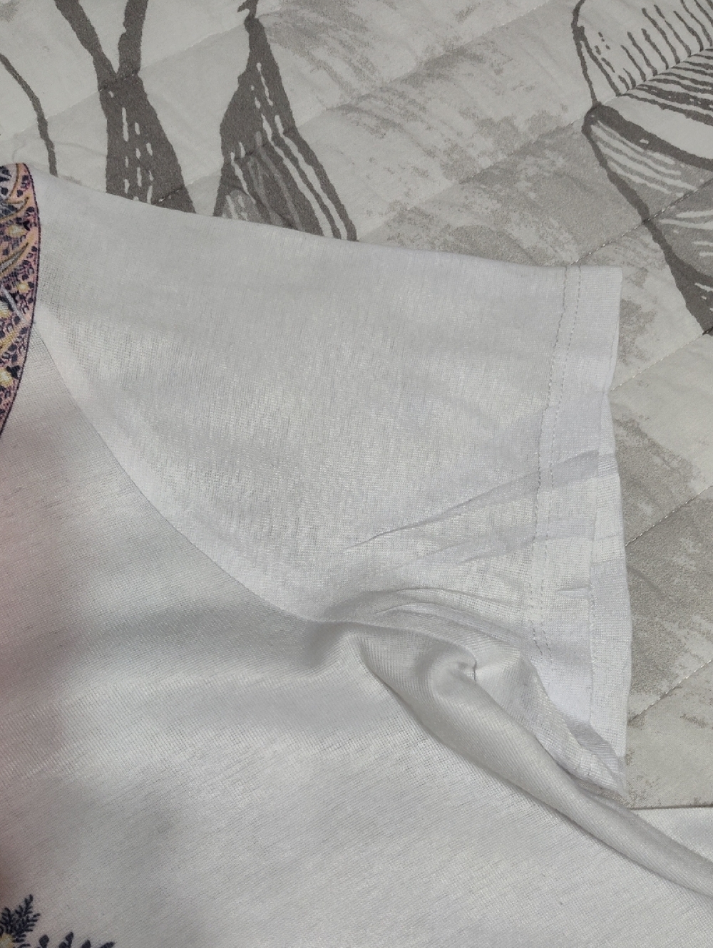 ONE WORLD White Tee with Navy and Blush Paisley V-Panel, 1X - Picture 6 of 6
